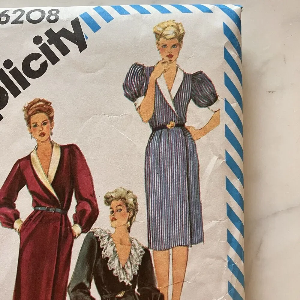 Simplicity 6208 V Neck Wrap Dress Pockets Collar Misses Sz 16‎ 18 20 Pattern Cut